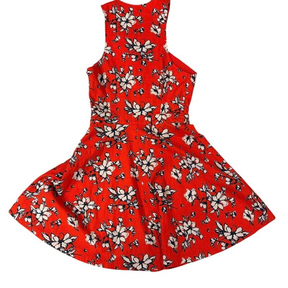 Abercrombie & Fitch Dress Womens XS Red Floral Crisscross Halter Skater Keyhole - Picture 8 of 13